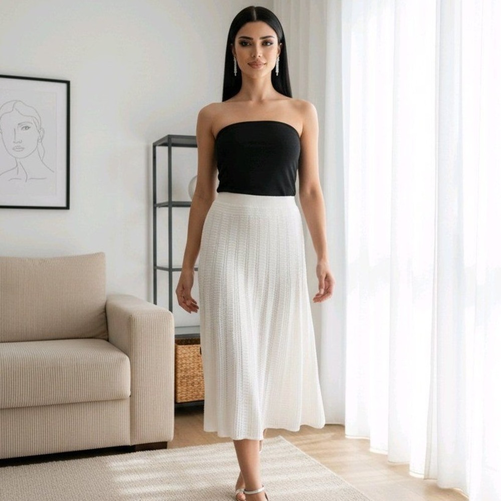 Philosophy Republic Clothing White‎ Pointelle Knit Lined Midi Skirt Womens Large
